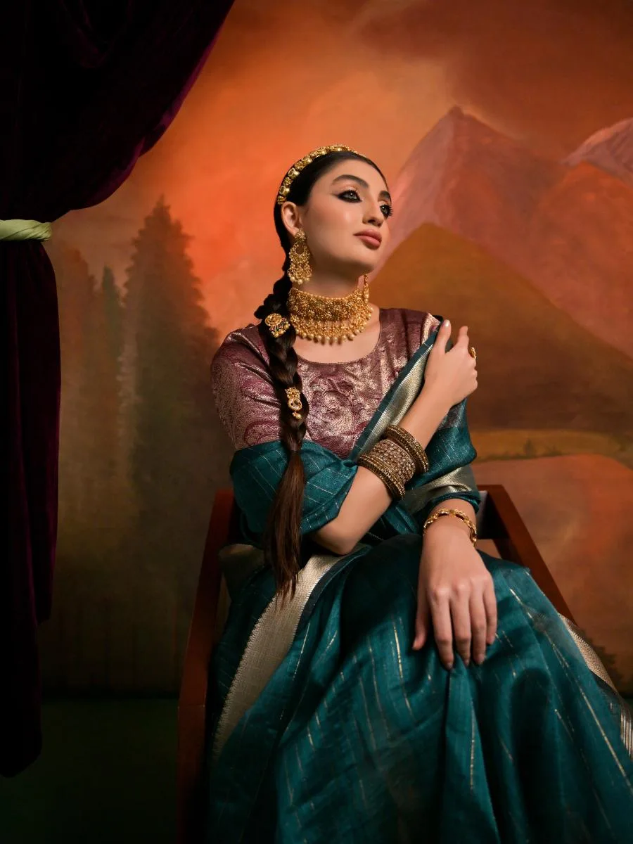 Heritage Weave Moss Silk Saree - Image 2