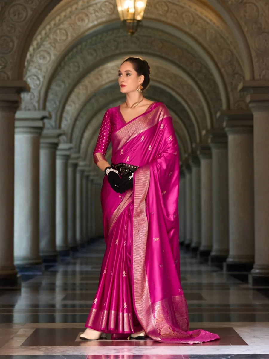 Classic Mangha Silk Saree with Smooth Satin Texture