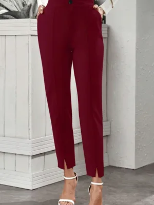 Front Slit Ankle-Length Knit Pants