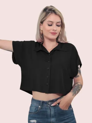 Relaxed Fit Button-Down Crop Shirt