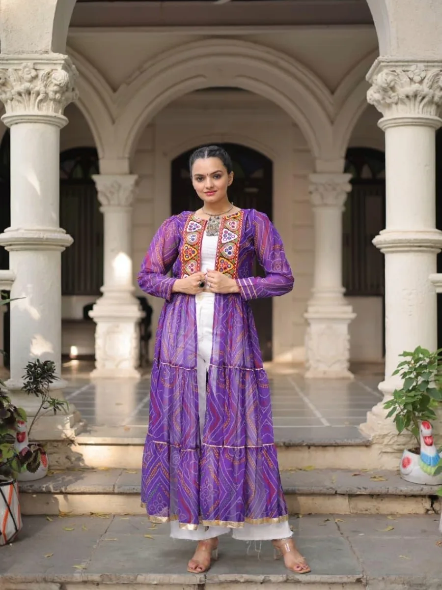 Bandhani Print Kutchi Patchwork Shrug in Faux Georgette - Image 20