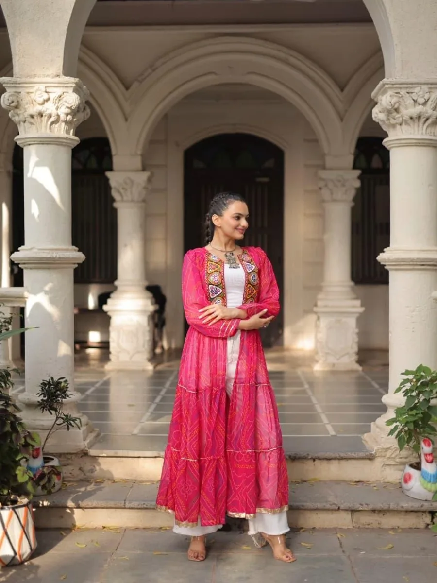 Bandhani Print Kutchi Patchwork Shrug in Faux Georgette - Image 15