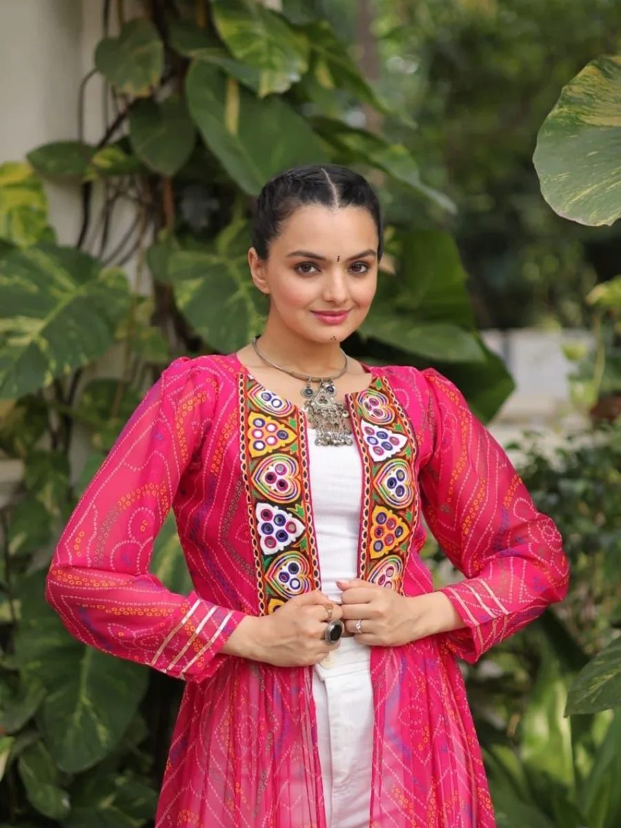 Bandhani Print Kutchi Patchwork Shrug in Faux Georgette - Image 14