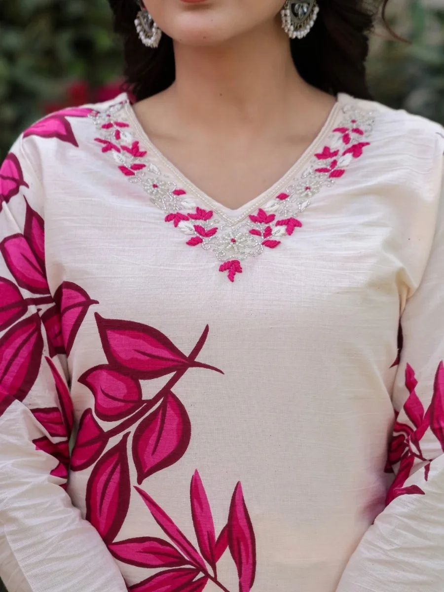 Floral Elegance Cream Kurta Set - Image 7