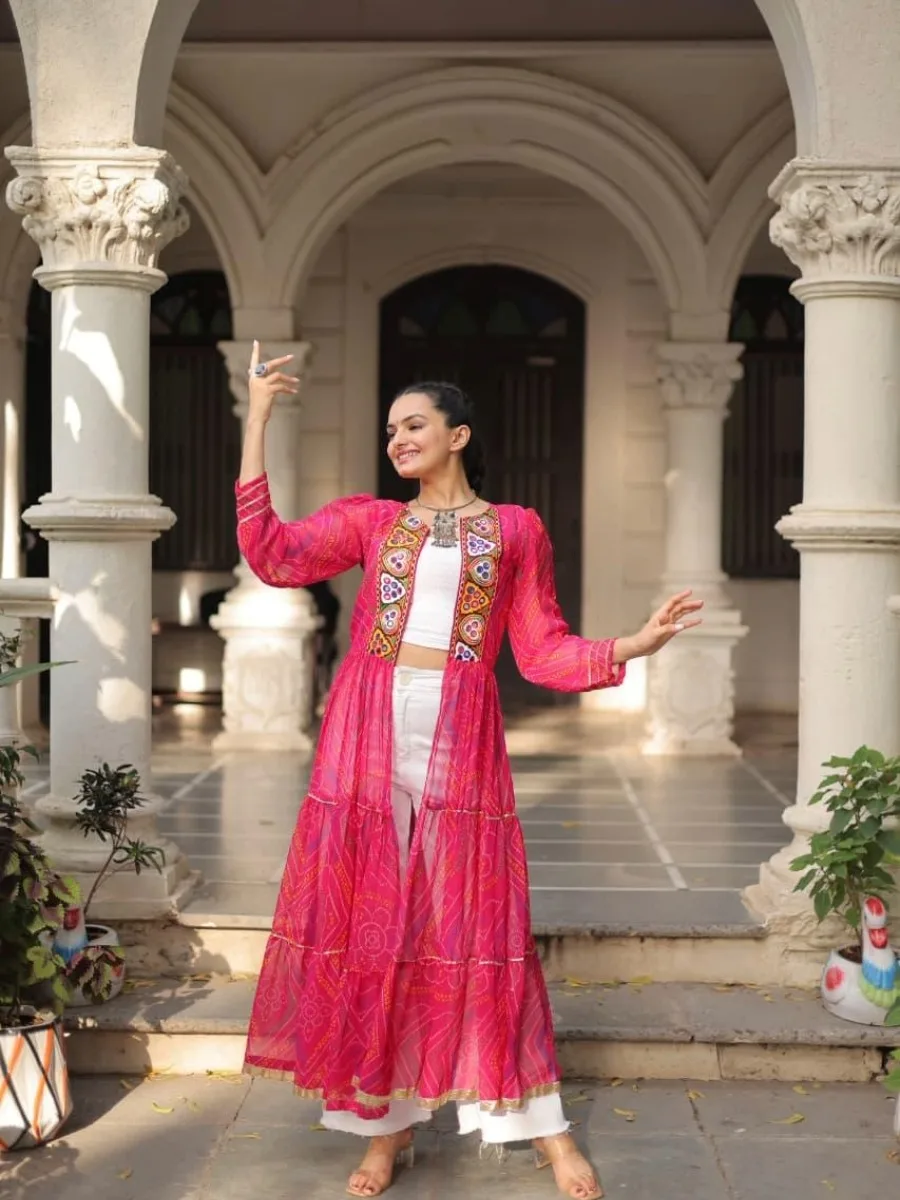 Bandhani Print Kutchi Patchwork Shrug in Faux Georgette - Image 12