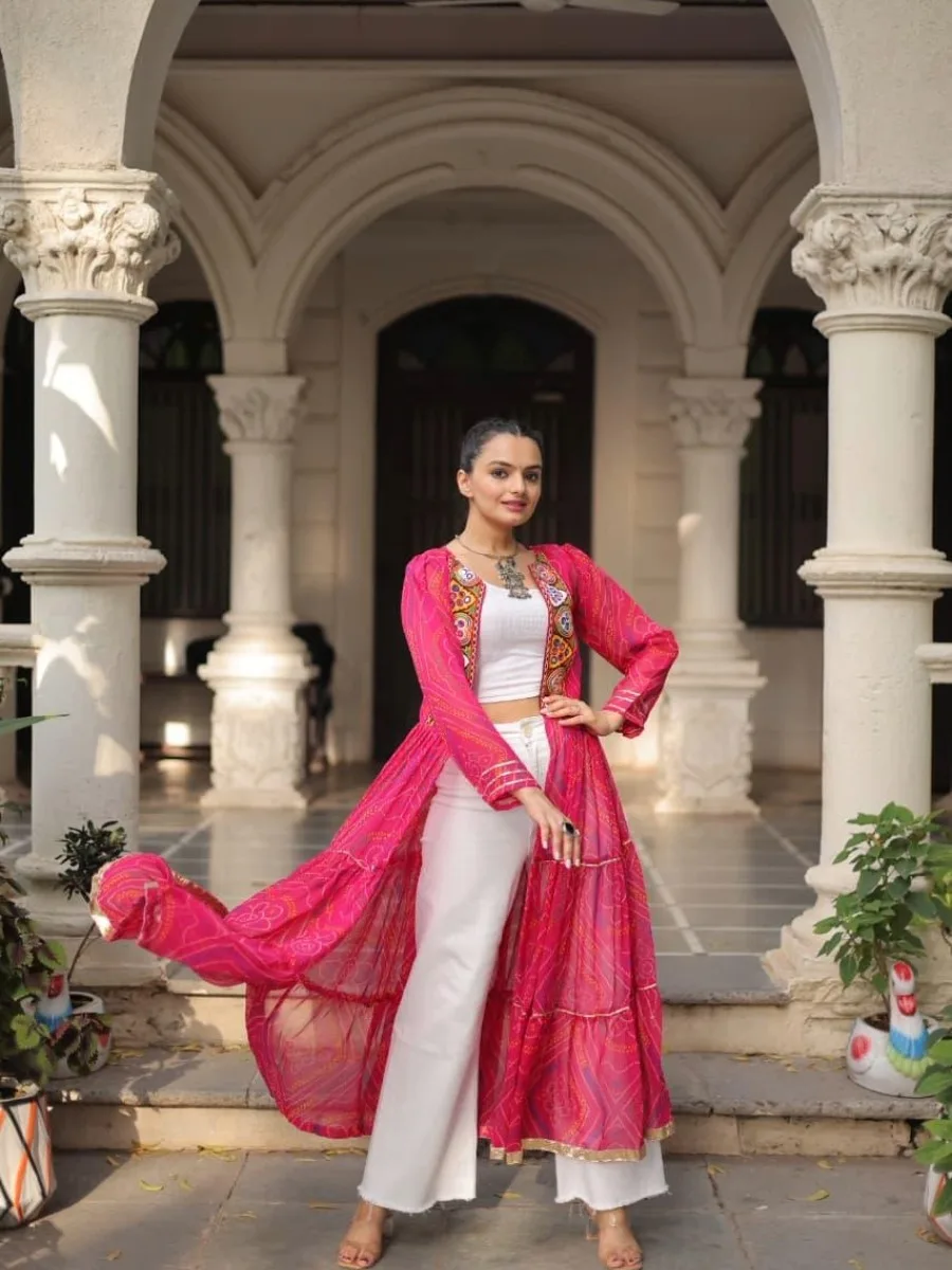 Bandhani Print Kutchi Patchwork Shrug in Faux Georgette - Image 11