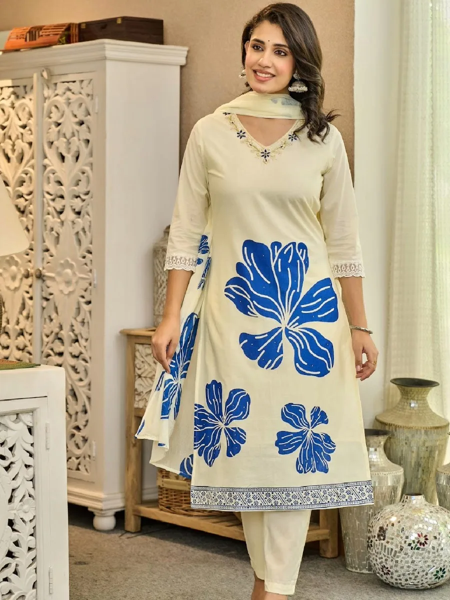Floral Elegance Cream Kurta Set - Image 5
