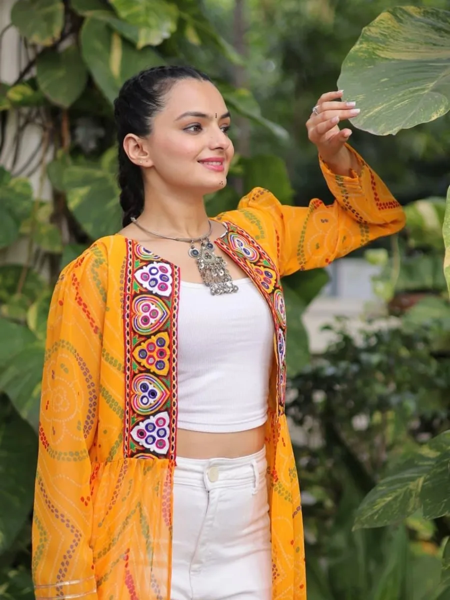 Bandhani Print Kutchi Patchwork Shrug in Faux Georgette - Image 10