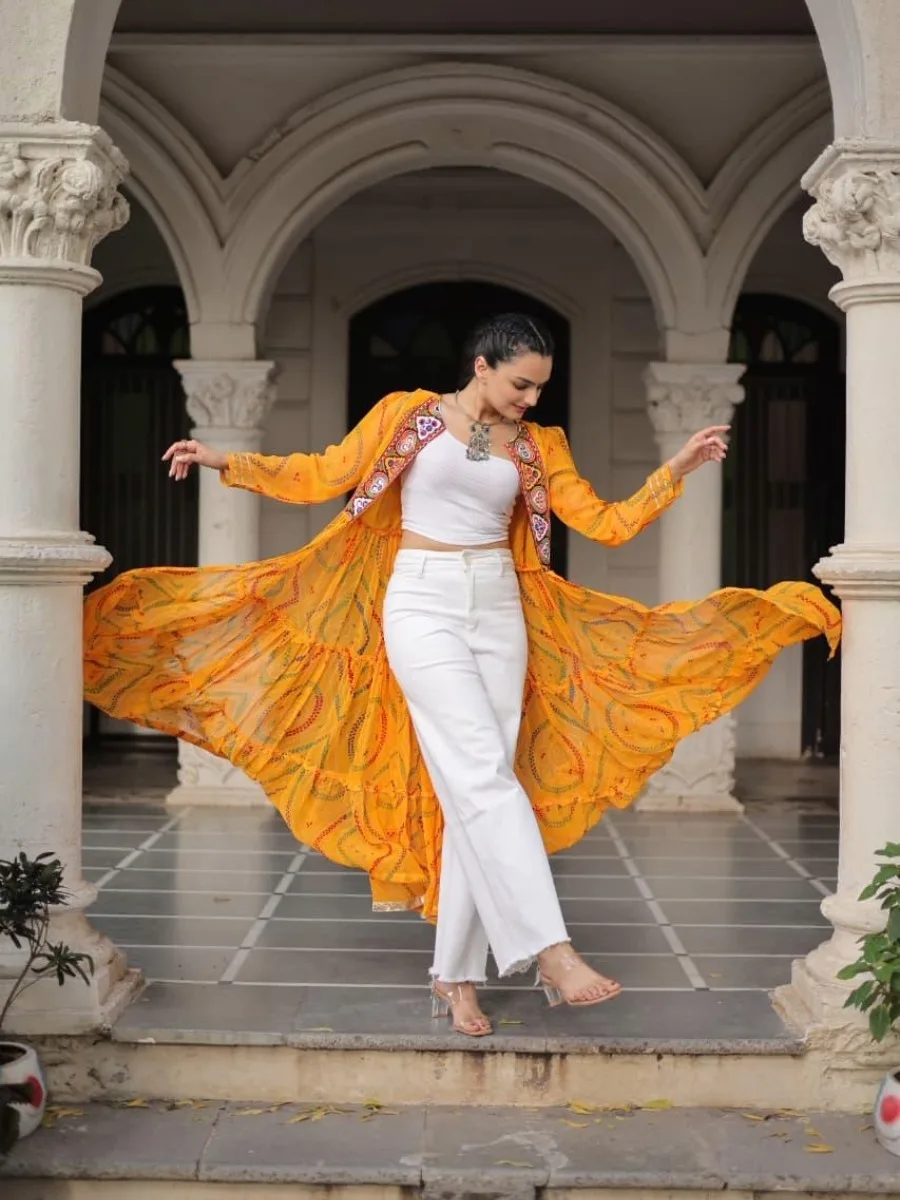 Bandhani Print Kutchi Patchwork Shrug in Faux Georgette - Image 5
