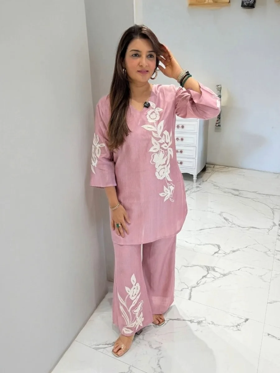 Graceful Bloom Embroidered Cotton Co-ord Set - Image 2
