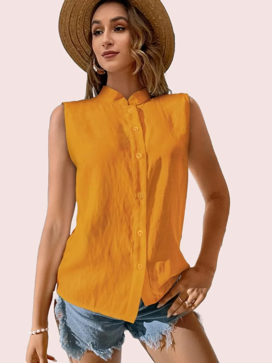 Classic Sleeveless Button-Down Viscose Top - Image 4