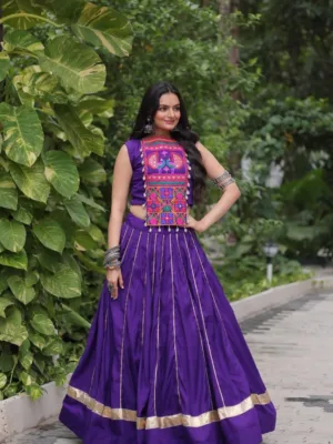 Kutchi Gamthi Embroidered Lehenga Choli with Mirror Lace Detailing