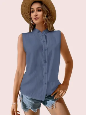 Classic Sleeveless Button-Down Viscose Top