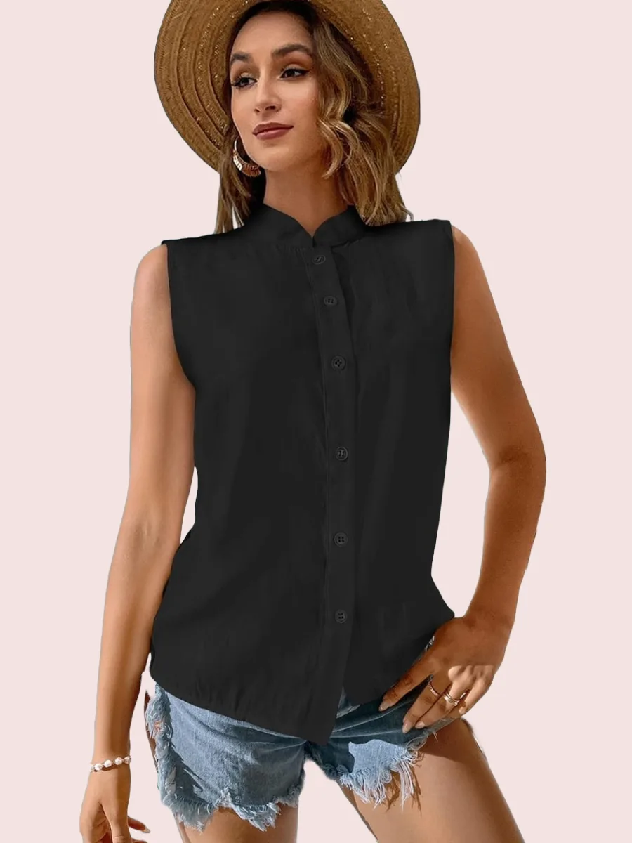 Classic Sleeveless Button-Down Viscose Top - Image 3