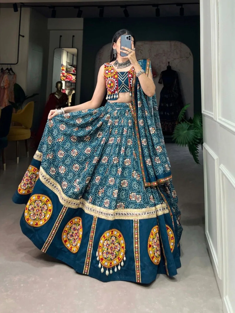 Traditional Gamthi & Foil Print Rayon Lehenga Choli with Dupatta & Purse