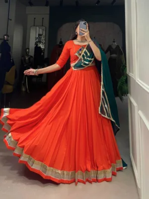 Rayon Comfort Gamthi Mirror Work Lehenga Choli with Georgette Dupatta