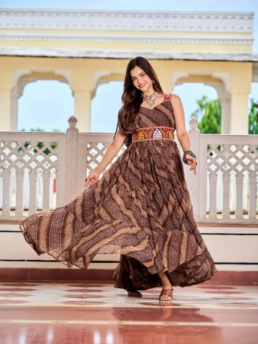 Navratri Special Gamathi Work Bandhni Gown - Image 2