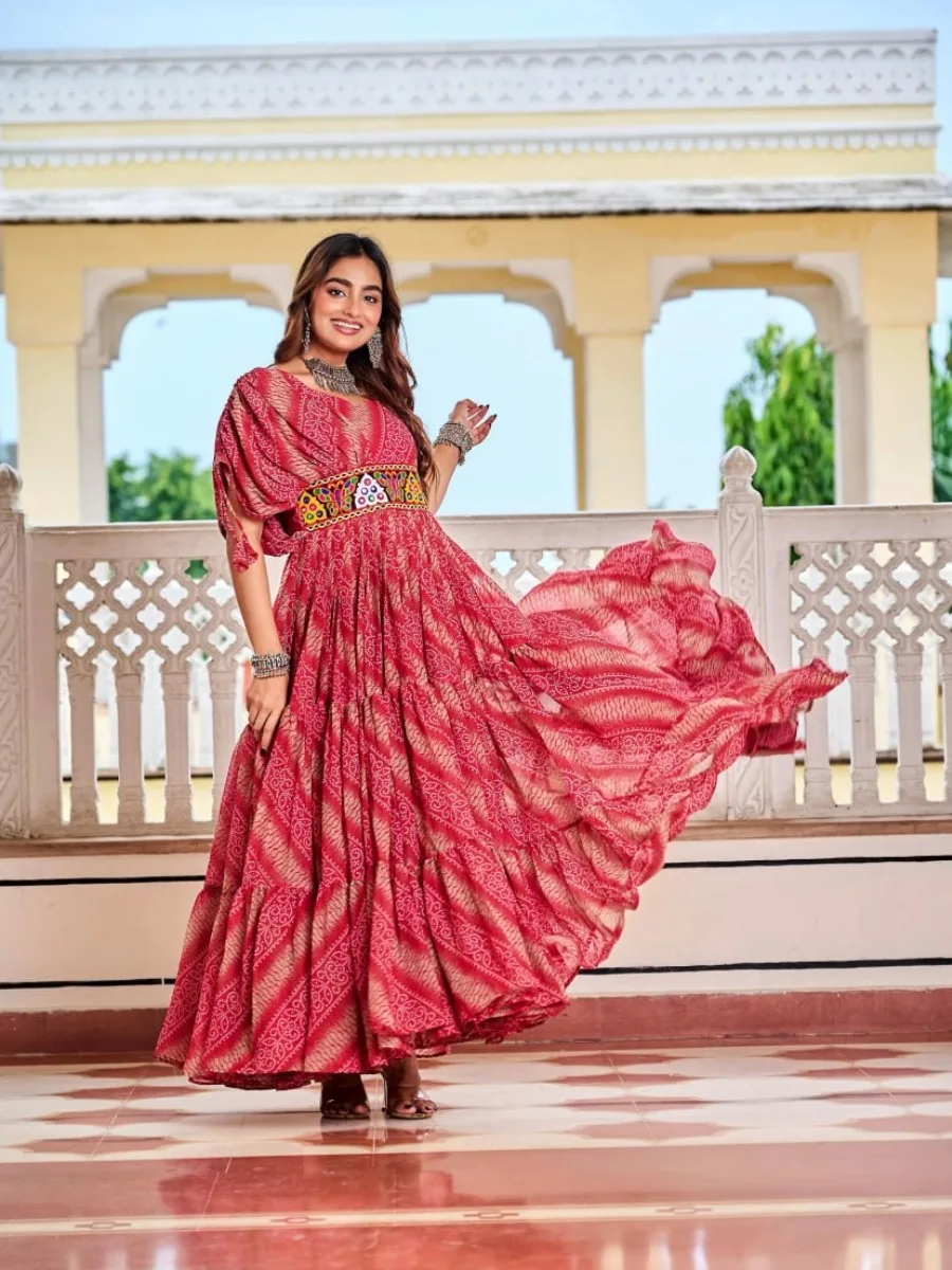 Navratri Special Gamathi Work Bandhni Gown - Image 8