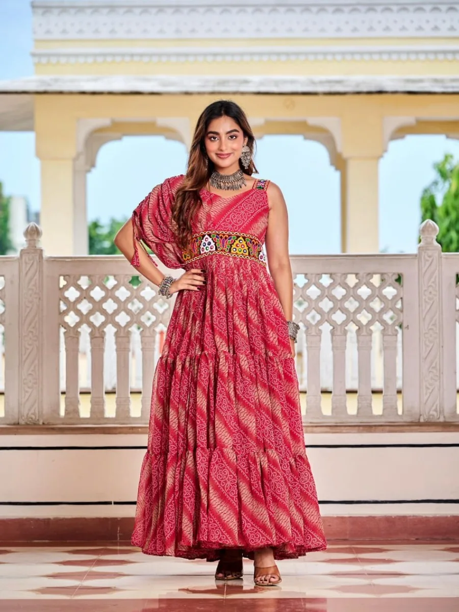 Navratri Special Gamathi Work Bandhni Gown - Image 9