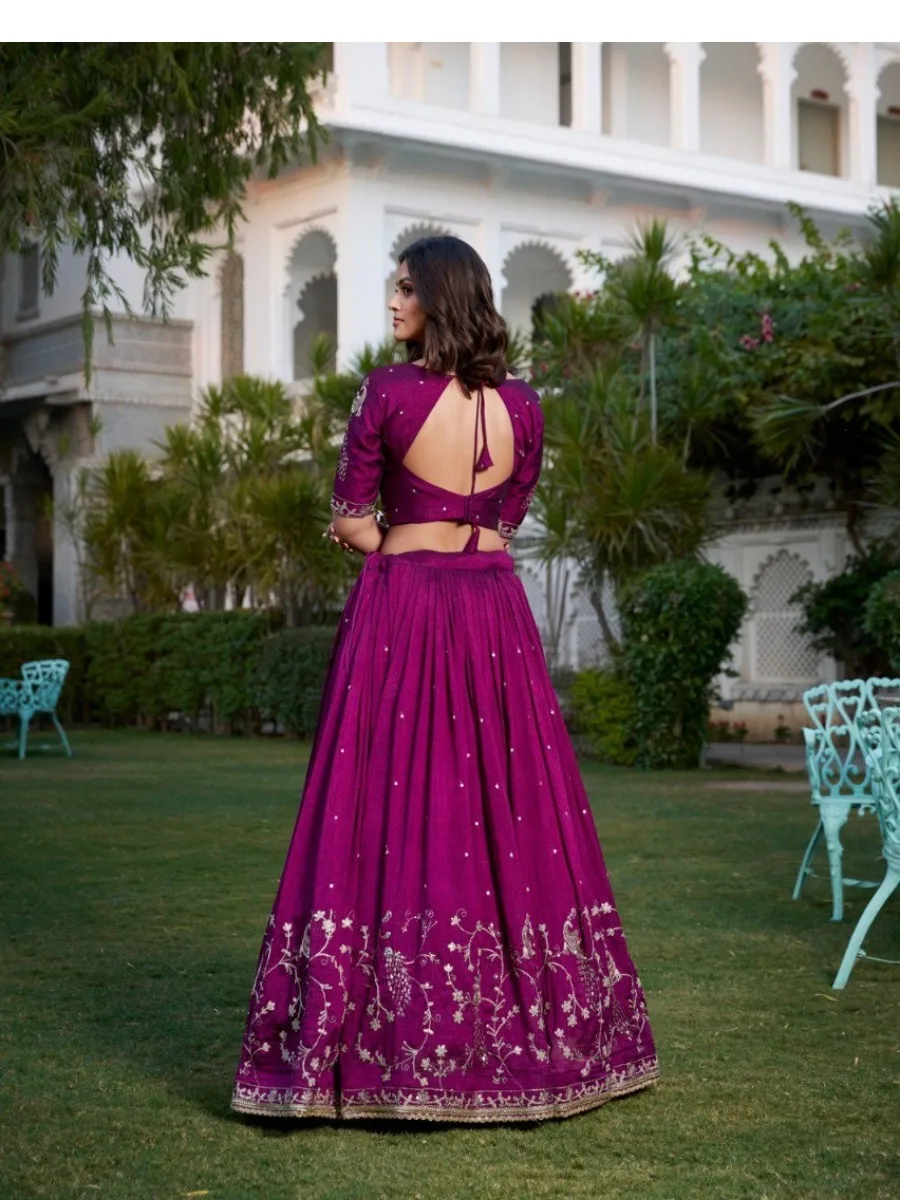 Vichitra Silk Embroidered Rani Pink Lehenga Choli - Image 2