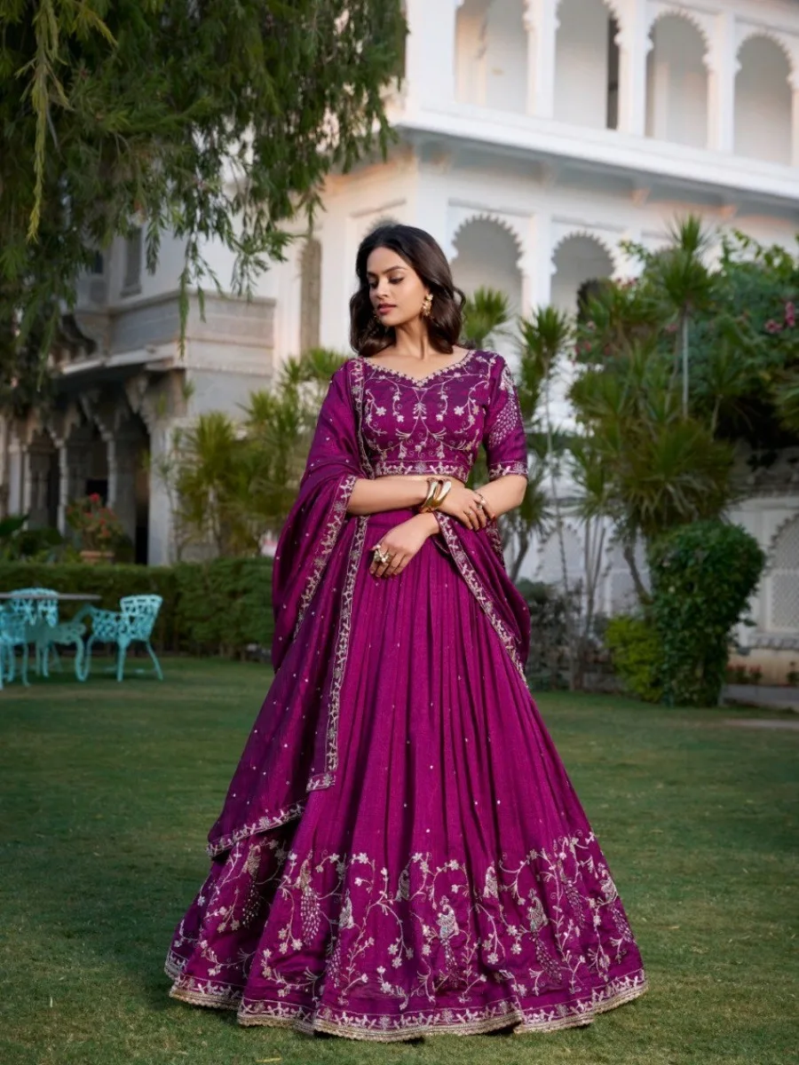 Vichitra Silk Embroidered Rani Pink Lehenga Choli - Image 5